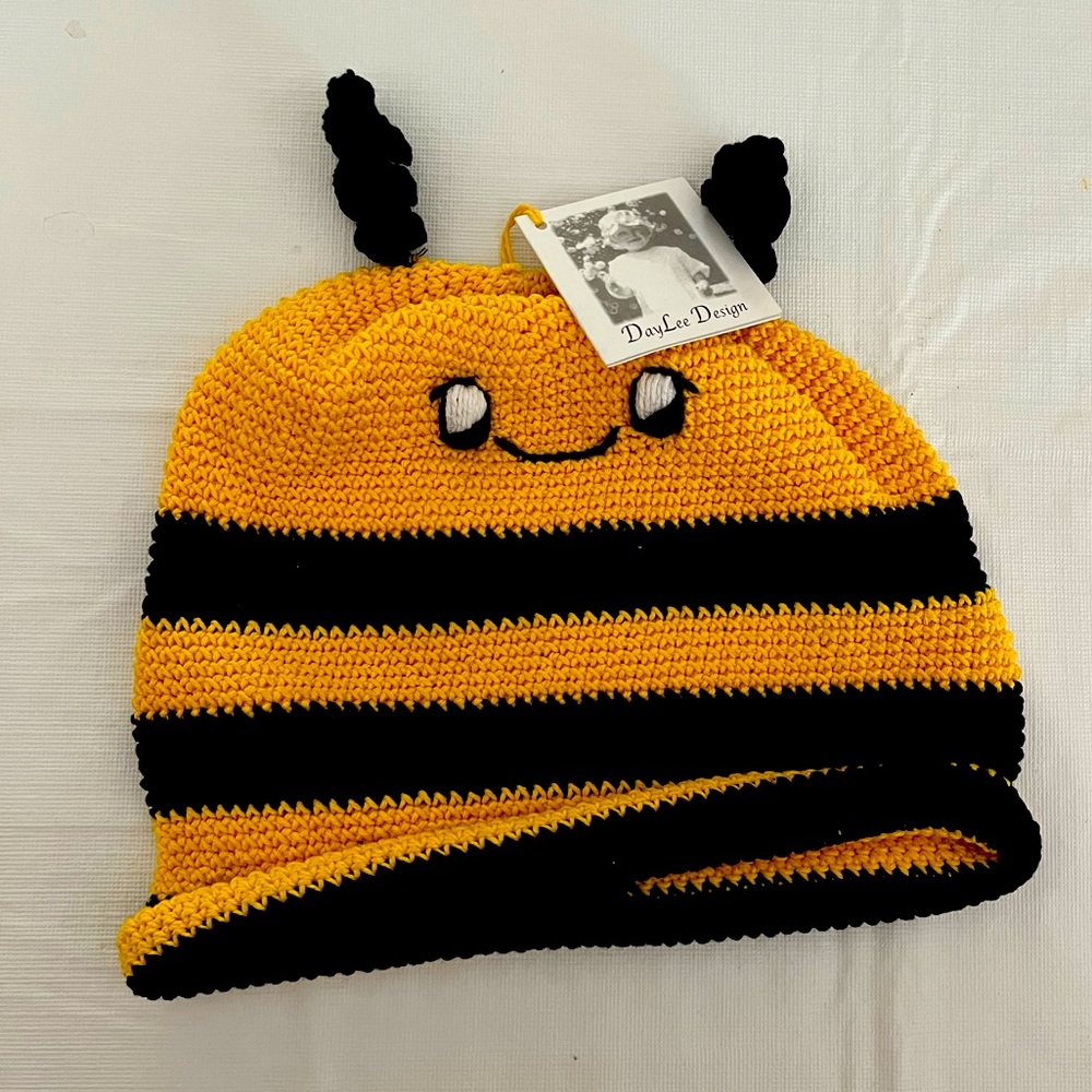 Hand knit baby bee hat size 6-12 months